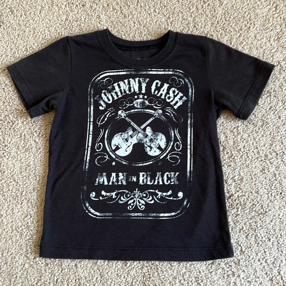 Johnny Cash Man in Black Guitar Black and Cream SS Graphic Tee Shirt Sz 3T